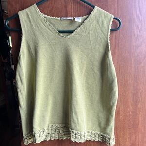 Vintage Laura Ashley silk crop tank crochet detailing pistachio green size M